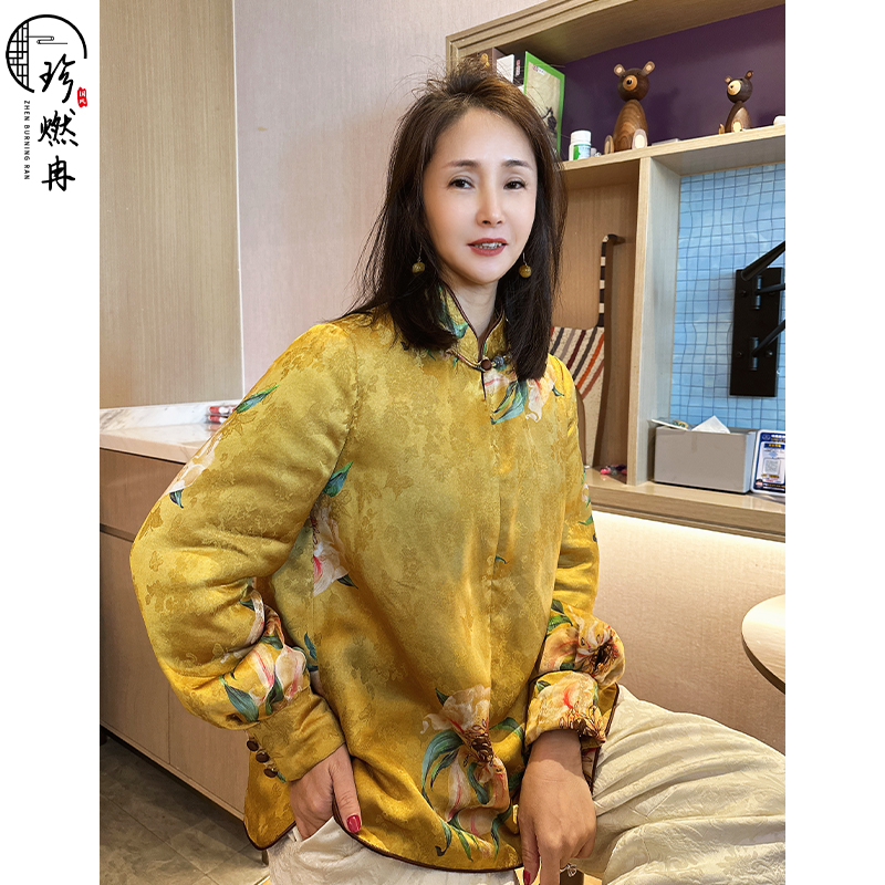 【珍珍国风馆】金玉良缘新中式国风牡丹印花薄棉时尚上衣S-10991
