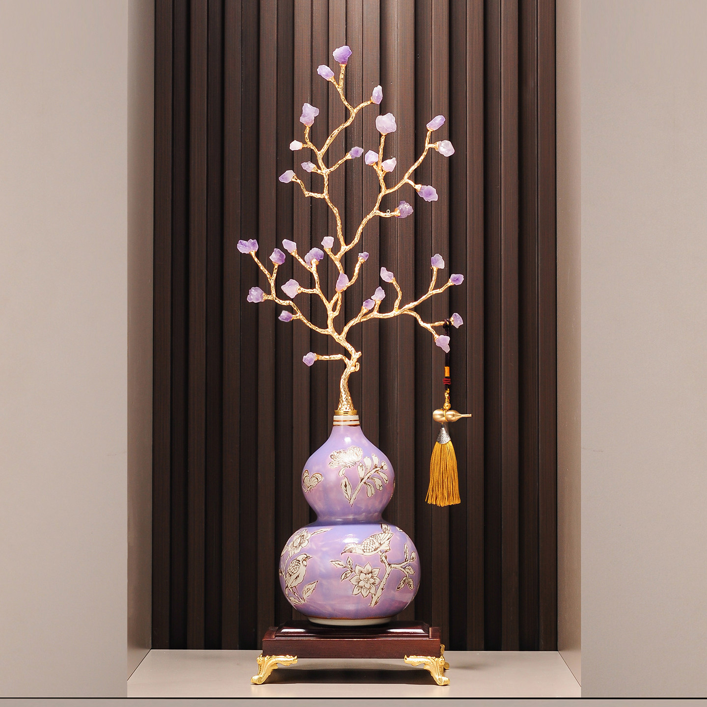 紫气东来紫水晶葫芦摆件客厅招财镇宅入户玄关电视柜装饰品高级感