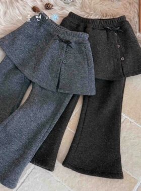 女童冬季新款假两件屁帘喇叭裤韩版百搭休闲长裤女宝宝秋冬裤子