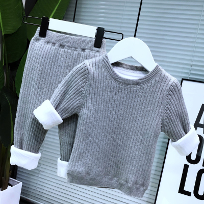 婴儿保暖套装加绒加厚居家服毛衣