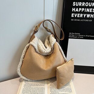 复古风磨砂鹿皮绒翻毛皮托特包毛绒女包包通勤大容量单肩包斜挎包