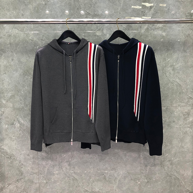 tb针织外套连帽拉链红白蓝色织