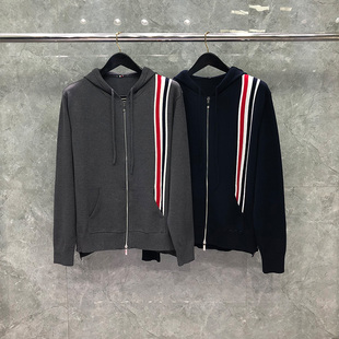 tb针织外套连帽拉链开衫毛衣男女情侣装红白蓝色织卫衣潮牌秋冬款