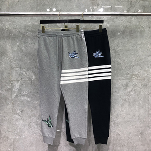 子春秋宽松纯棉金丝雀色织四条杠束脚运动裤 tb卫裤 男女休闲长裤