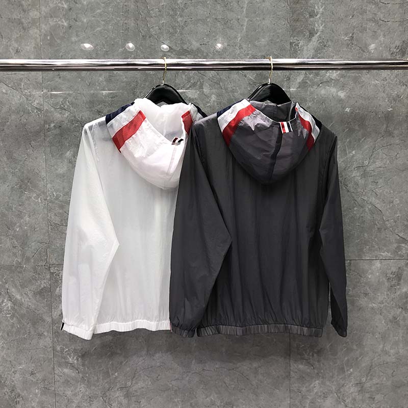 tb防晒衣拉链连帽红白蓝透气薄款