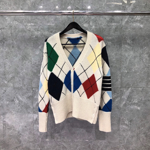 tb针织开衫男韩春秋潮流2026年春新款外穿宽松菱形休闲毛衣外套潮