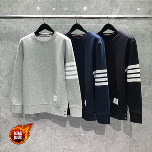 TB卫衣加绒加厚色织四条杠套头圆领上衣男女情侣装同款秋冬外套潮