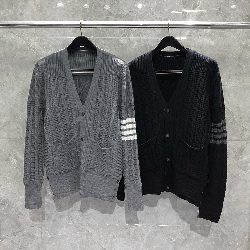TB开衫棉V领麻花复购毛衣男女款