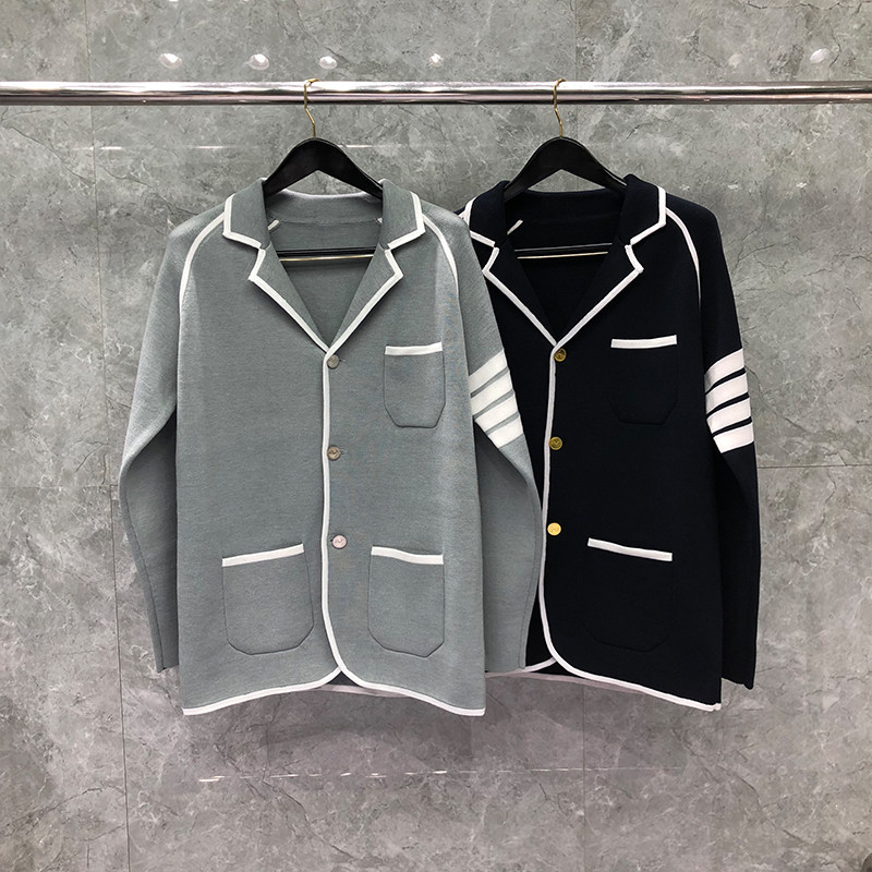 tb西服男女情侣款秋冬新款西装翻领四条杠白边经典针织毛衣外套潮