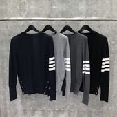 宽松韩版 tb情侣套头针织衫 秋冬男女同款 灰色打底潮牌圆领毛衣外穿