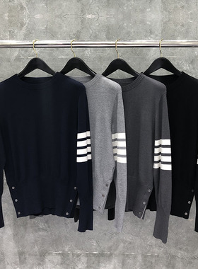 tb情侣套头针织衫秋冬男女同款宽松韩版灰色打底潮牌圆领毛衣外穿