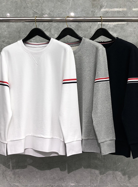 tb卫衣男士长袖秋冬款色织双袖织带宽松圆领套头情侣装灰色外套潮