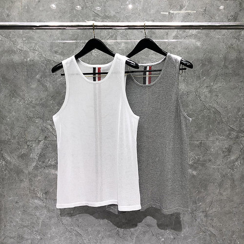 TB透气夏季套头网眼提花红白背心