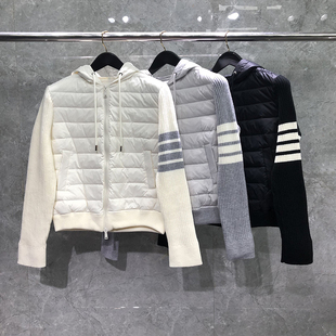 TB羽绒服女2026新轻薄款针织袖子拼接短款连帽显瘦设计感外套潮牌