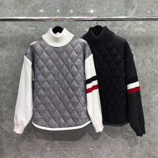 TB棉服红白蓝高领男女款加厚羽绒棉外套拼接套头夹克宽松棉袄秋冬