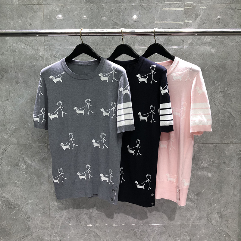 TB短袖火柴人小狗刺绣针织男T恤