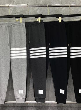 TB经典款灰色运动裤春秋宽松束脚直筒收口抽绳裤子男女情侣卫裤潮