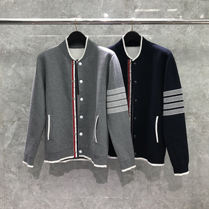 TB针织衫后背船锚立领四杠提花棒球服飞行夹克外套条纹毛衣开衫潮