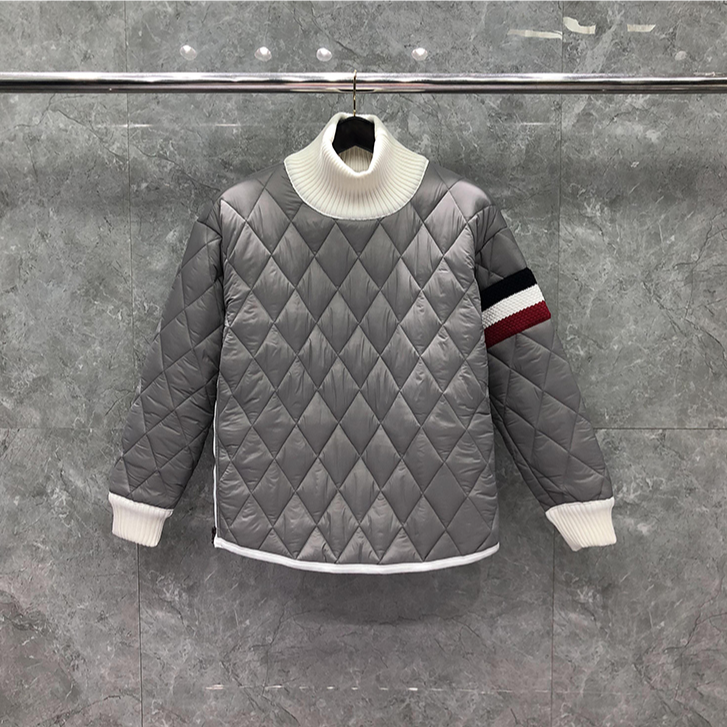 TB男士时尚套头羽绒棉服红白蓝高领棉袄加厚保暖针织拼接外套棉衣