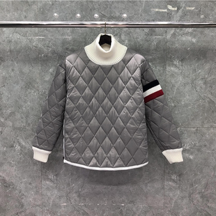 TB男士时尚套头羽绒棉服红白蓝高领棉袄加厚保暖针织拼接外套棉衣