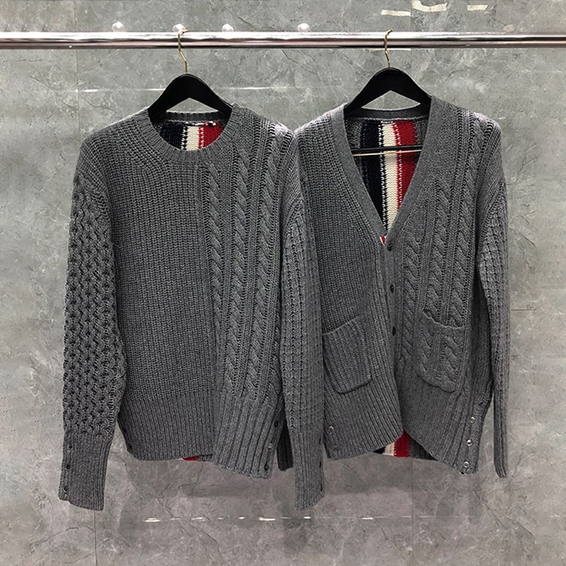 tb男外粗麻花四条羊毛针织开衫