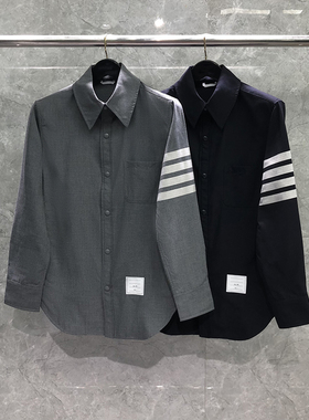 TB色织四条杠长袖衬衫男女同款潮流帅气深灰色衬衣外套高质量版本