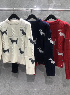 TB软糯毛衣短款套头圆领外套女秋冬季麻花高级感小狗小香风上衣潮