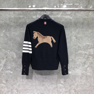 tb开衫针织衫外套女小马嵌花6扣休闲长袖圆领马年毛衣四条杠春秋