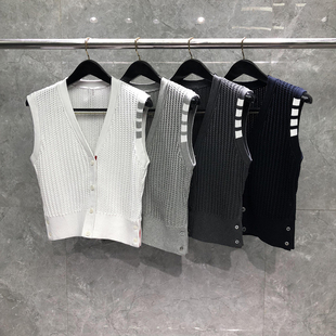 tb毛衣提花网眼v领针织背心马甲开衫男女短款无袖修身学院风上衣