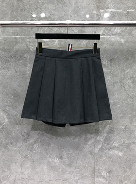 tb灰色百褶裙女韩版新款高腰a字短裙小个子安全裤裙学院风半身裙