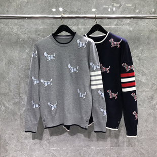 TB休闲圆领针织衫男女情侣款打底衫卫衣抗起球满身小狗提花毛衣潮