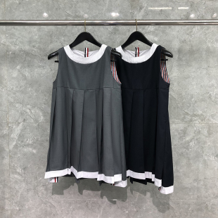 裙织带连衣裙娃娃裙子夏季 TB学院风百褶背心裙女高腰显瘦无袖 西装