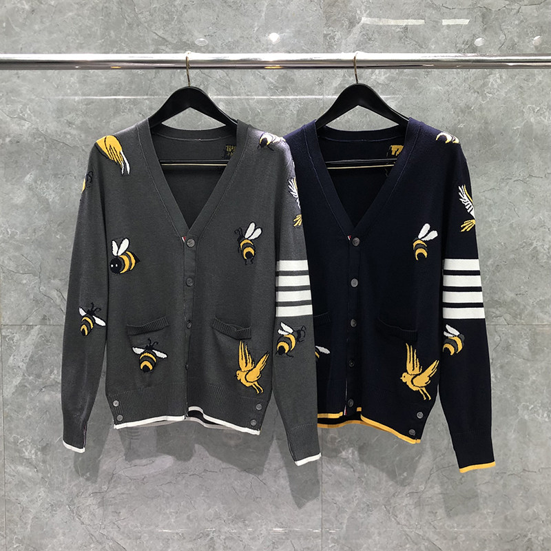 TB针织开衫女四条杠小蜜蜂提花