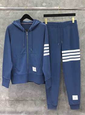TB开衫拉链卫衣套装秋冬新款时尚红色雾霾蓝潮牌宽松大码运动卫衣