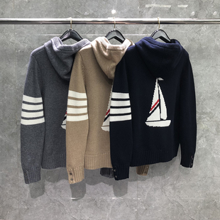 tb针织外套连帽拉链开衫毛衣男女同款情侣装后背帆船卫衣秋冬款
