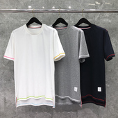 潮牌tb夏季 潮流半袖 个性 t恤男短袖 时尚 白色圆领纯色休闲白体恤潮