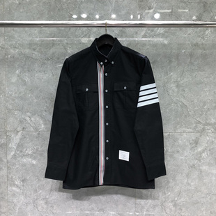 衬衫 袖 男女情侣装 经典 标色织四道杠衬衣外套潮 同款 TB休闲拉链长袖