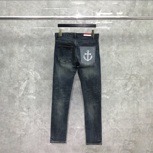 TB牛仔裤男秋冬修身水洗直筒口袋船锚刺绣休闲宽松弹力男裤长裤潮