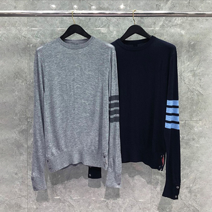 tb圆领毛衣羊毛男女款 复古百搭外穿毛衣外套潮 灰四杠宽松秋冬新款
