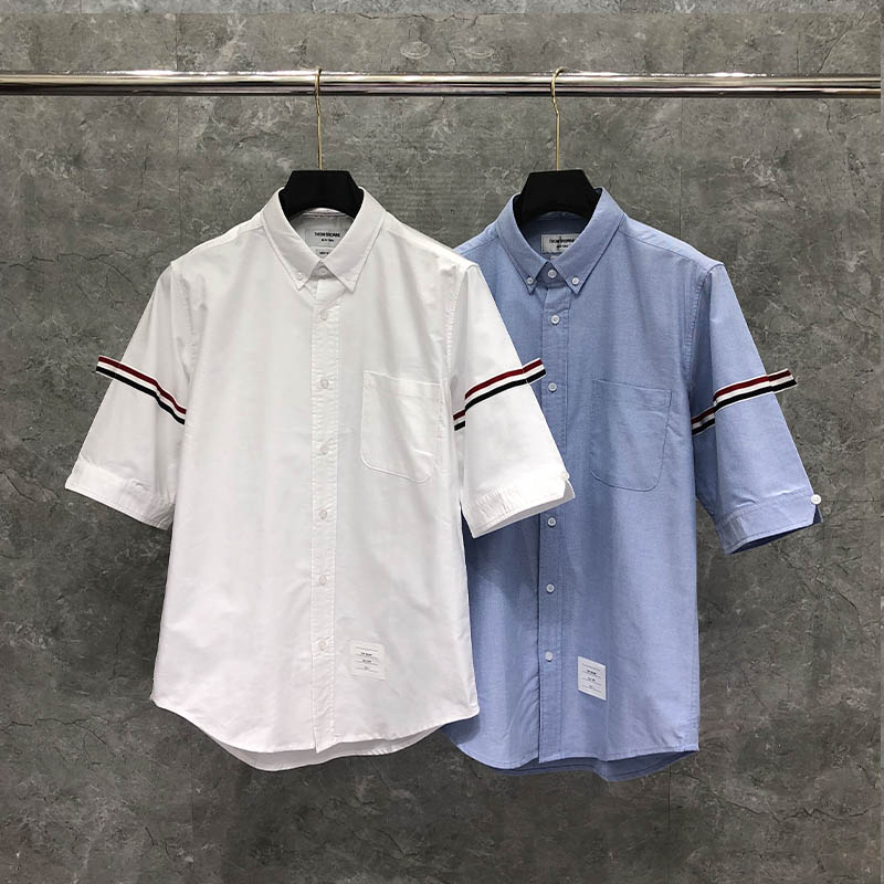 双袖织带衬衫男女同款TB尖领短袖