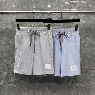 tb泡泡纱条纹短裤男女运动卫裤经典款侧边红白蓝五分裤短裤子潮牌