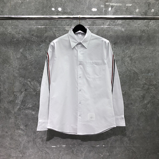 tb长袖衬衫红白蓝双袖过肩织带气质帅气男士宽松潮牌韩版翻领衬衣