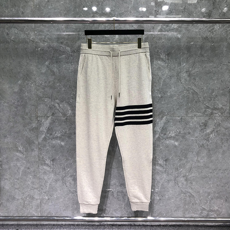 TB美式束脚纯棉卫裤男女同款花灰色色织黑四杠情侣运动男休闲裤潮