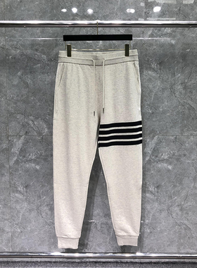 TB美式束脚纯棉卫裤男女同款花灰色色织黑四杠情侣运动男休闲裤潮