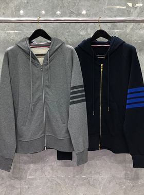 tb拉链外套连帽卫衣男女情侣开衫女四条杠上衣韩版宽松灰色潮牌冬