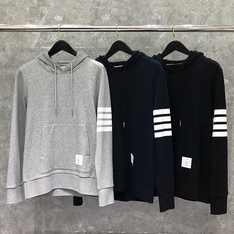 tb卫衣男套头连帽ins潮四条杠拼色灰色宽松休闲情侣蓝色潮牌外套