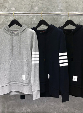 tb卫衣男套头连帽ins潮四条杠拼色灰色宽松休闲情侣蓝色潮牌外套