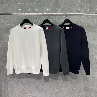 秋冬款 装 毛线衣 男女款 tb毛衣男后背宽条红白蓝圆领宽松内搭针织衫