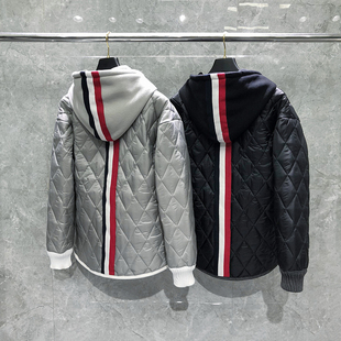 TB外套男秋冬羽绒棉服连帽红白蓝后织带棉袄加厚保暖拉链外套棉衣