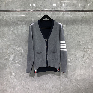 TB针织开衫前后拼色前短后长五扣春秋季男女休闲时尚外套毛衣上衣